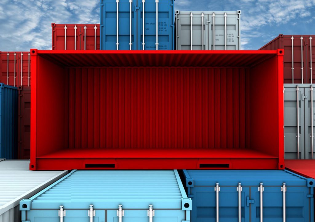 Empty red shipping container